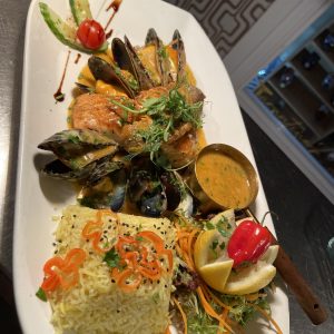 Sea Bass & Salmon with Mussels